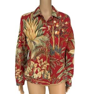 Coldwater Creek Women's 100% cotton jacket/shirt Button Front Floral Fitted Sz S